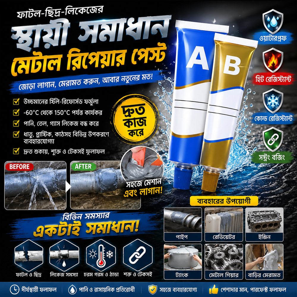 2Pcs Set- Waterproof Heat Resistance Cold Weld Metal Repair Paste( বড় সাইজ)